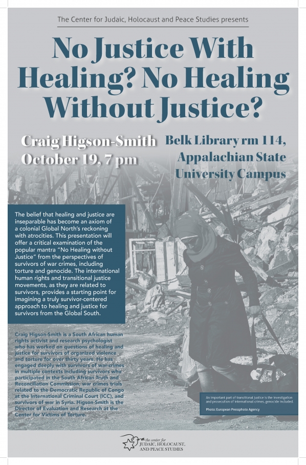 BOONE, N.C. — International Human Rights expert Craig Higson-Smith is slated to speak at Appalachian State on the role of seeking justice in healing torture and genocide.