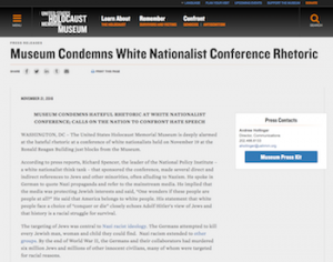 Screenshot of United States Holocaust Memorial Museum press release  